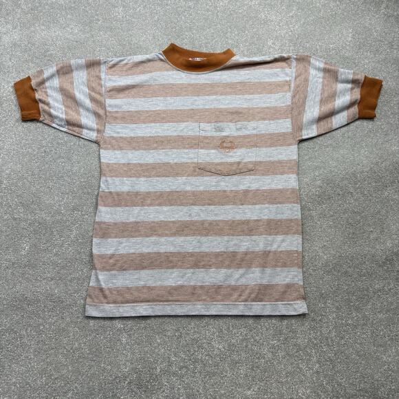 Vintage 90s Brittania Gray Orange Striped Tshirt Pocket Tee Mens Sml Fall Skater - Picture 1 of 10
